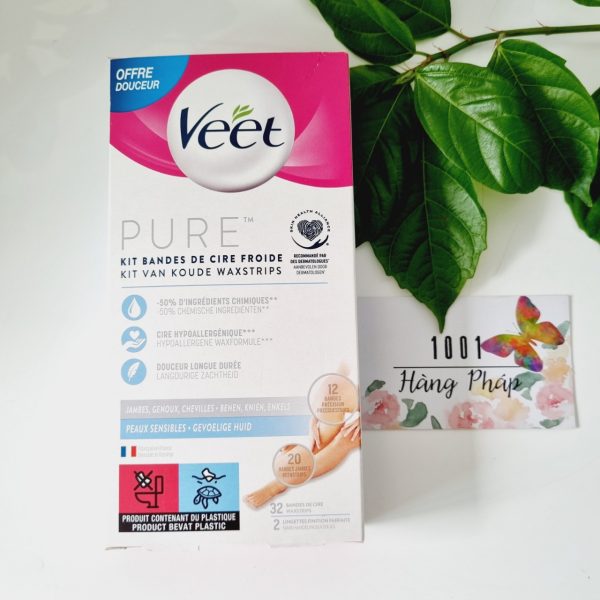 Miếng wax lạnh tẩy lông Veet Pure Kit Bandes de Cire Froide 32 miếng