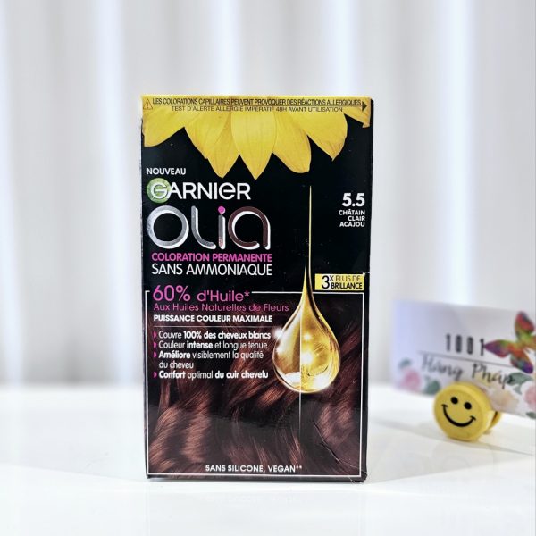Nhuộm tóc phủ bạc Garnier Olia  Châtain Clair Acajou 5.5 (màu gỗ gụ)