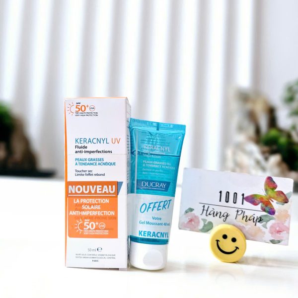Kem chống nắng hoàn hảo cho làn da mụn Ducray Keracnyl tặng kèm gel rửa mặt