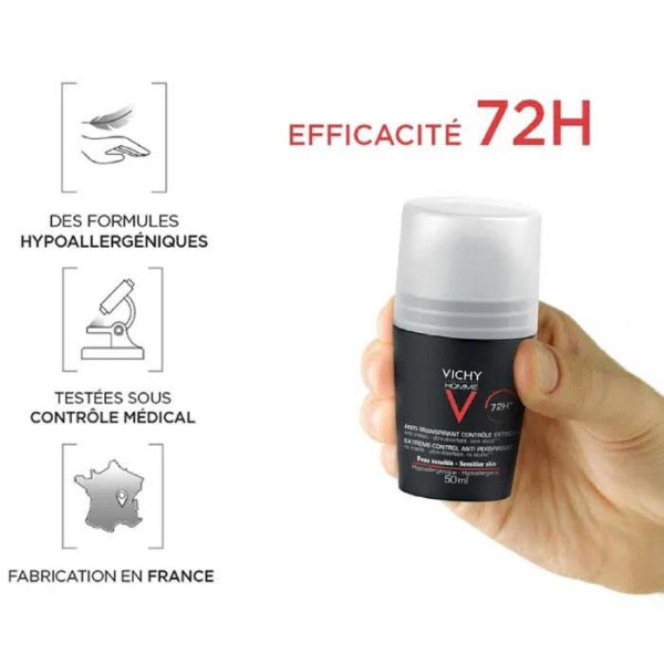 Vichy Homme – Lăn khử mùi kiểm soát mồ hôi cực mạnh 72h, 50ml